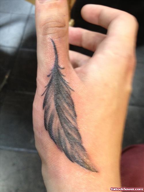 Feather Tattoo On Right Hand