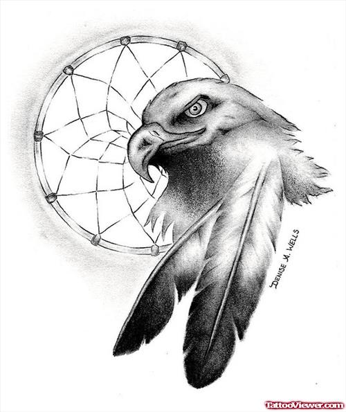 Eagle Head And Dreamcatcher Feather Tattoo Design