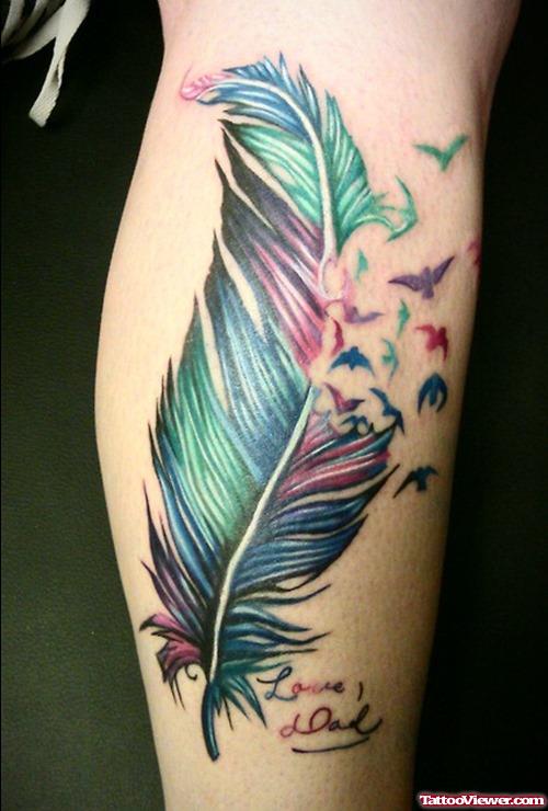 Colorful Feather and Birds Tattoo