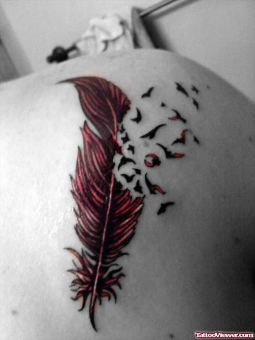 Birds Flying From Red Feather Tattoo