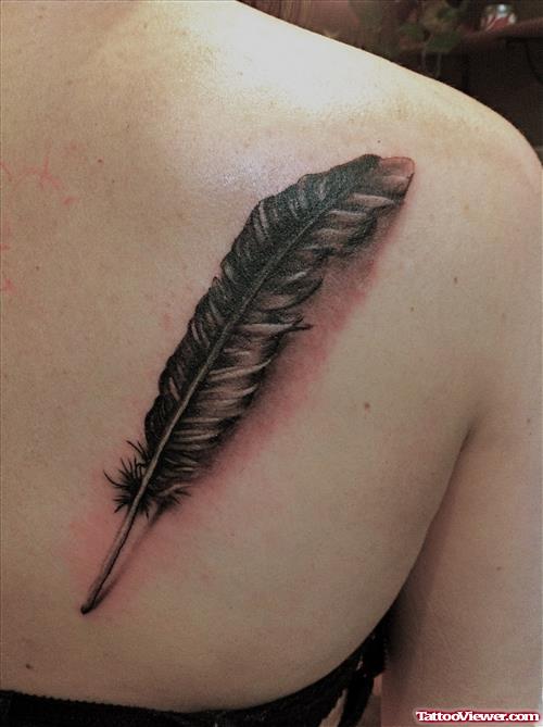 Back SHoulder Owl Feather Tattoo