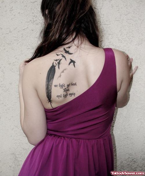Amazing Feather Tattoo On Girl Left Back Shoulder