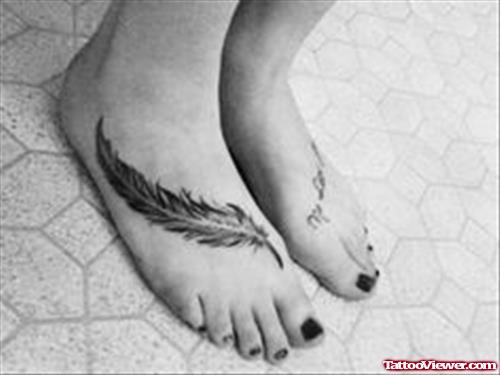 Feather Tattoo On Girl Right Foot