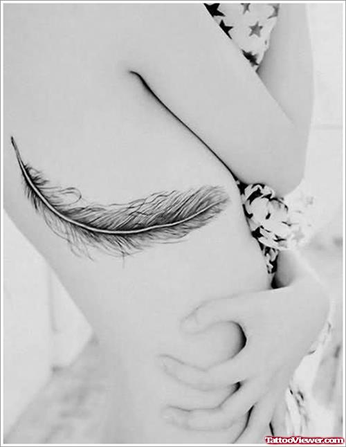 Feather Rib Tattoo For Girls