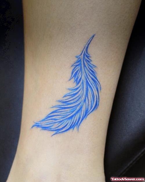 Blue Feather Tattoo On Ankle