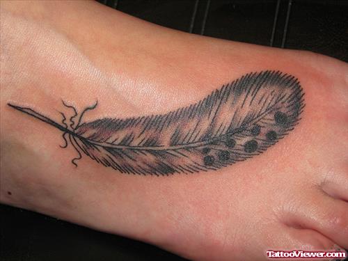 Bird Feather Tattoo On Foot