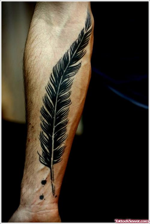 Feather Tattoo On Man Right Sleeve