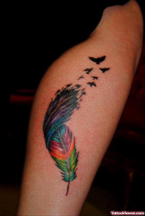 Awesome Colorful Feather Tattoo