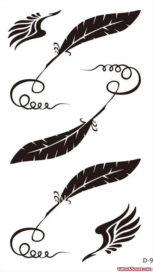 Black Bird Feathers Tattoos Designs