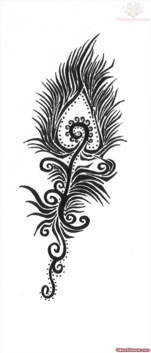 Awesome Grey Ink Feather Tattoo Design