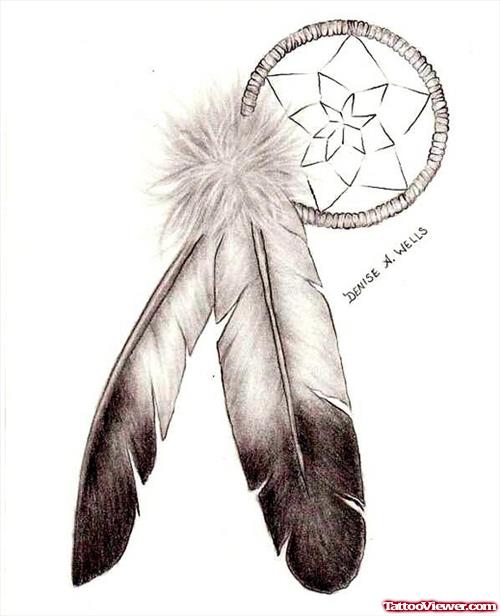 Awesome Eagle Feather and Dreamcatcher Tattoo Design