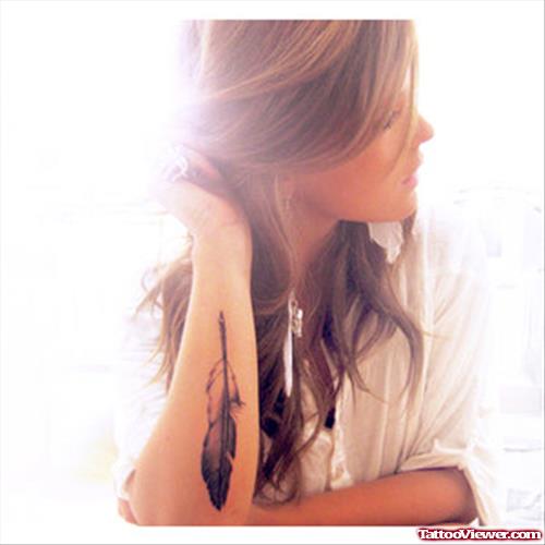 Attractive Right Arm Feather Tattoo