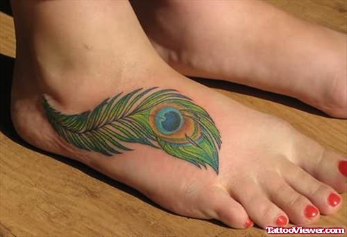 Peacock Feather Tattoo On Foot