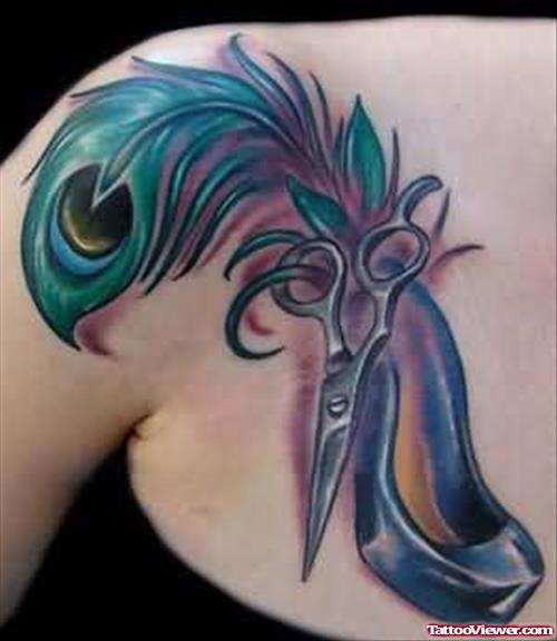 Scissors And Feather Tattoo