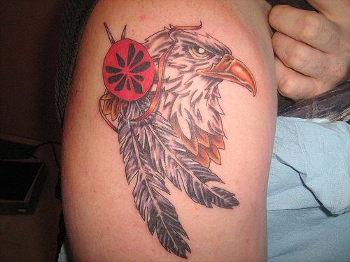 Eagle Head and Feather Tattoo