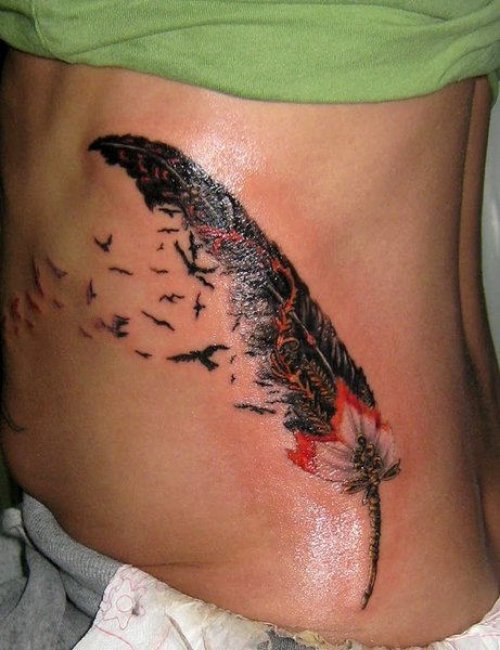 Large Eagle Feather Tattoo On Side