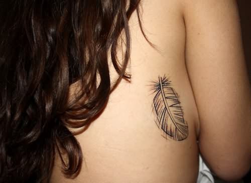 Small Feather Tattoo On Rib