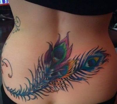 Lower Back Peacock Feathers Tattoo