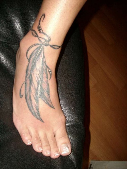 Indian Feather Tattoos On Right Ankle