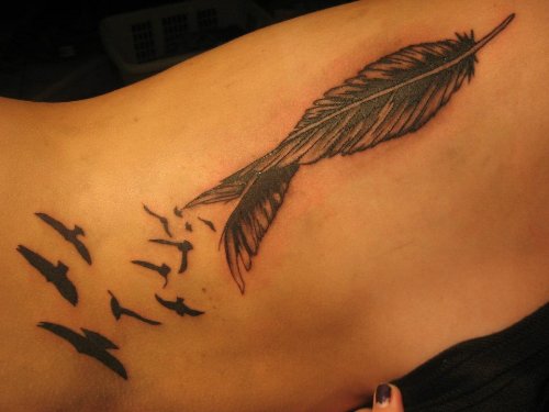 Birds Flying And Feather Tattoo