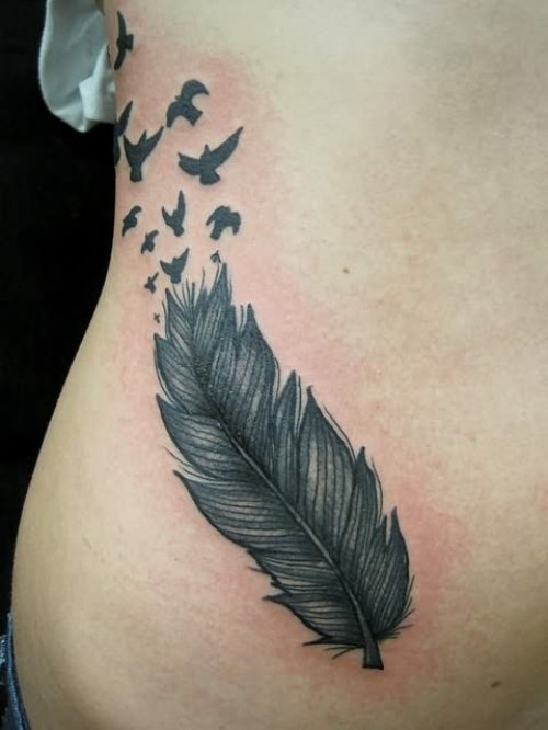 Feather Birds Tattoo On Rib