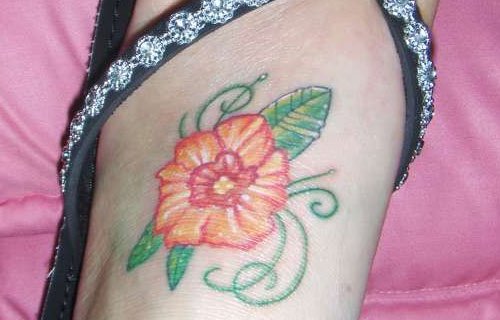 Hibiscus Flower Left Feet Tattoo