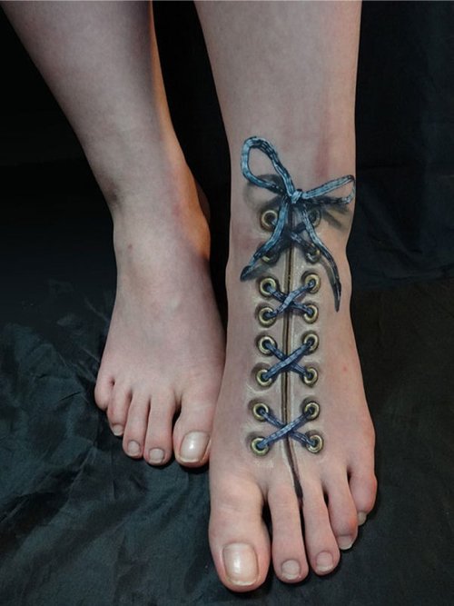 3D Shoe Laces Foot Tattoo