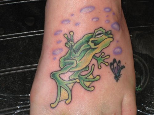 Green Ink Frog Feet Tattoo