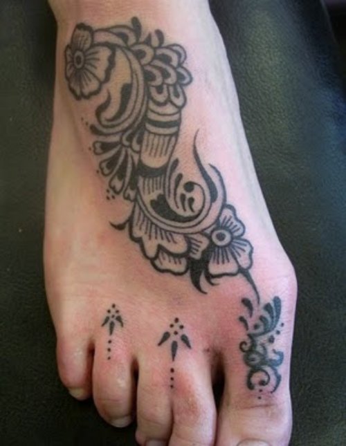 Grey Ink Henna Feet Tattoo