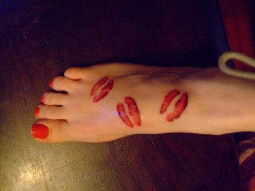 Lip Prints Tattoos On Foot