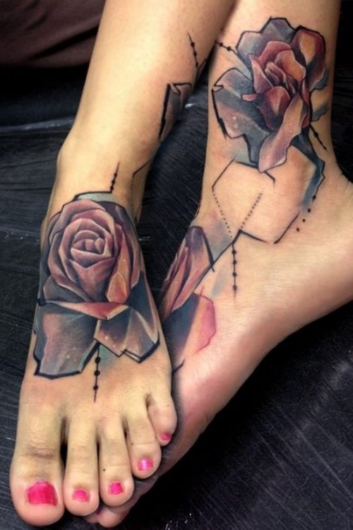 Awful Rose Flowers Foot Tattoo