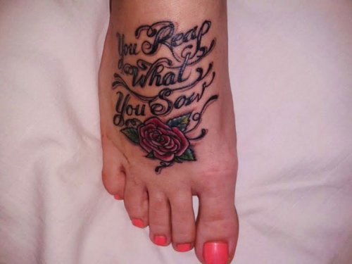 You Reap What You Sow Rose Flower Feet Tattoo