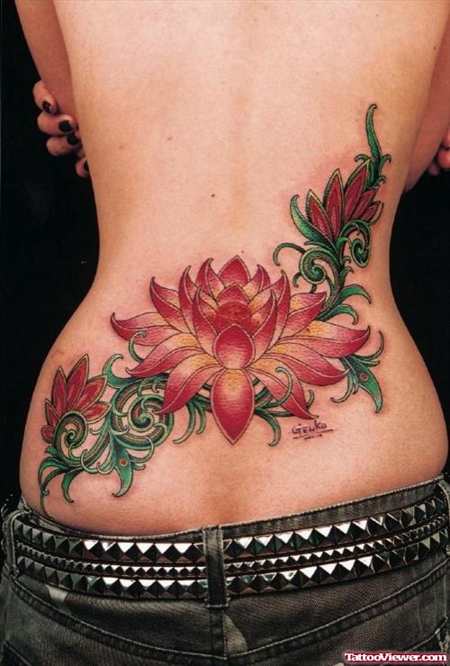 Feminine Flowers Tattoos On Lowerback