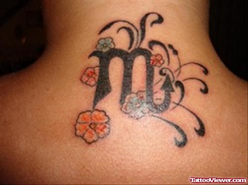 Zodiac Symbol And Color Flowers Feminine Tattoo