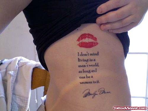 Red Ink Lip Prints And Quote Feminine Tattoo