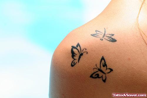 Tribal Butterflies Feminine Tattoo On Shoulder