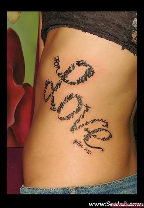 Feminine Love Tattoo On Side Rib