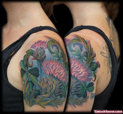 Feminine Flowers Tattoos On Left Shoulder
