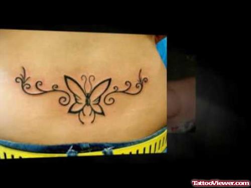 Feminine Butterfly Tattoo On Lowerback