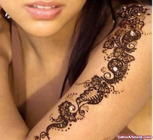 Feminie Tattoo On Girl Half Sleeve