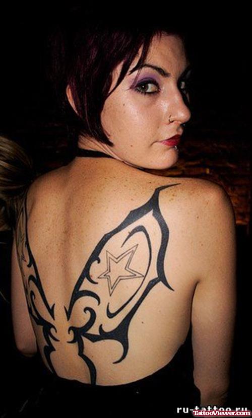 Tribal Butterfly Feminine Tattoo On Back