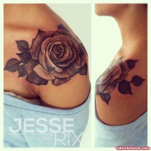 Rose Flower Feminine Tattoo On Shoulder