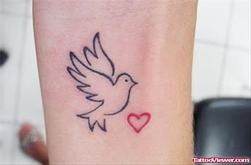 Red Heart And Flying Dove Feminine Tattoo