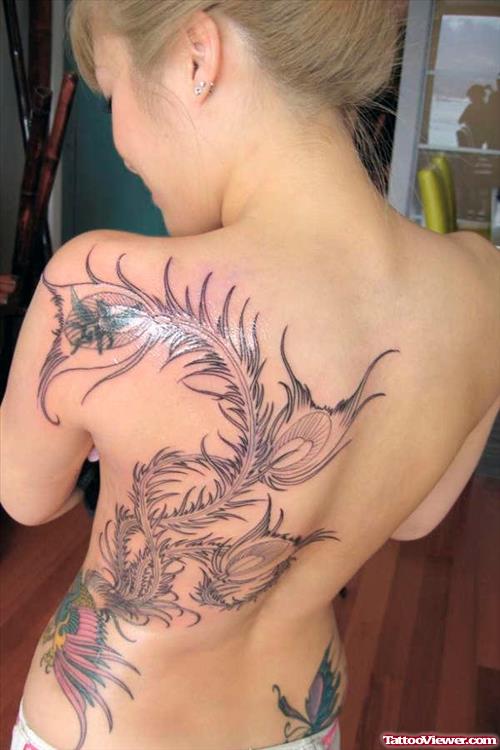 Phoenix Feminine Tattoo On Back