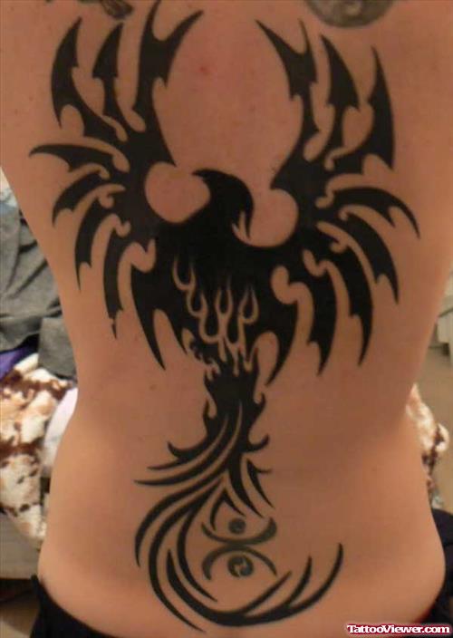 Tribal Phoenix Feminine Tattoo On Back