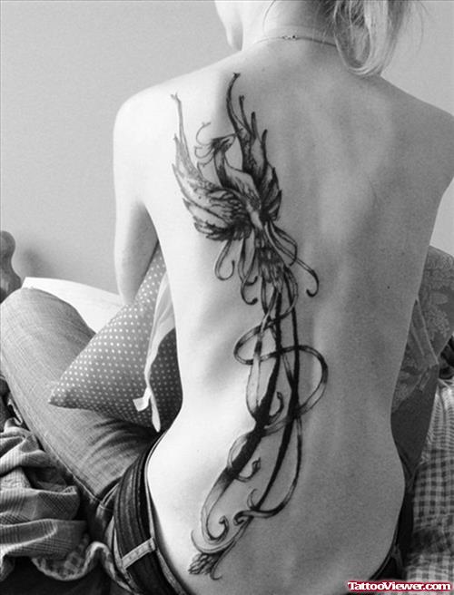 Flying Phoenix Feminine Tattoo On Back