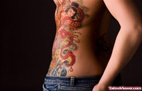 Feminine Geisha Tattoo On Side