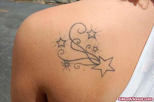 Stars Feminine Tattoo On Back Shoulder