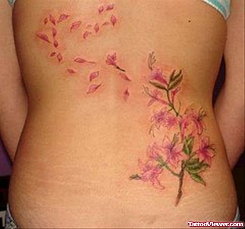 Pink Flower Feminine Tattoo On Back
