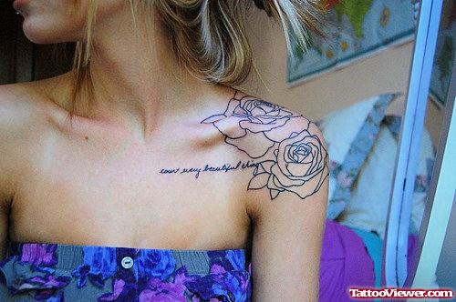 Girl Left Shoulde Rose Flower Feminine Tattoo